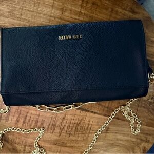 Steve Madden Black Leather Crossbody with Gold Chain